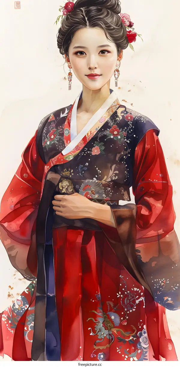 A beautiful Korean woman in traditional dress