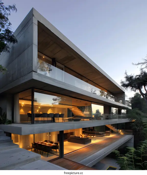 Modern Concrete House with Glass Walls and Deck