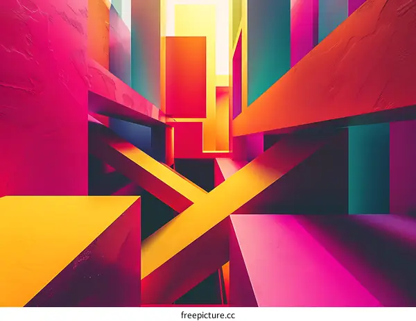 Abstract Colorful Geometric Shapes in 3D Render
