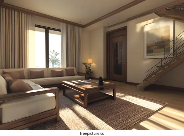 Modern Interior Design Living Room With Wooden Furniture