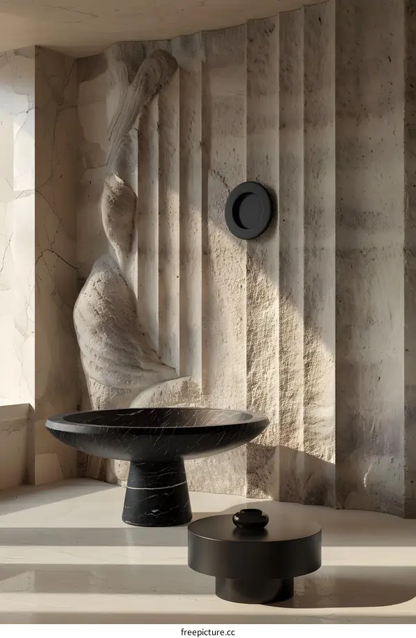 The perfect combination of marble relief and modern furniture