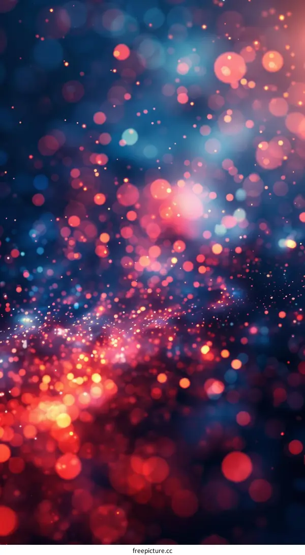 Glowing red and blue bokeh lights