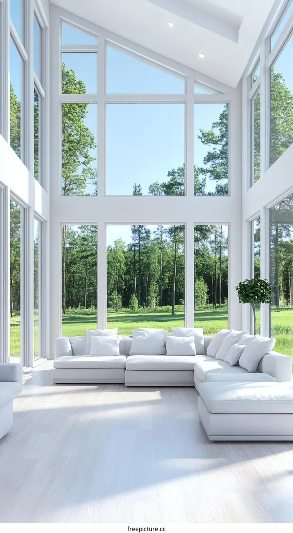 Modern White Living Room with Large Windows