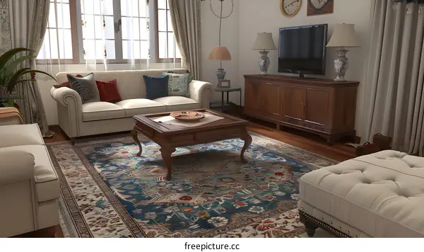 Living Room Interior Design with Elegant Sofa and Rug