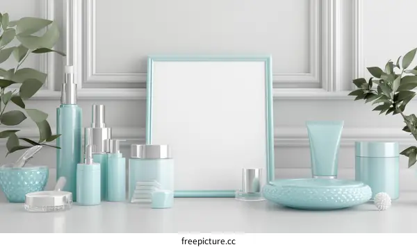 Elegant Light Blue Cosmetic Products Mockup