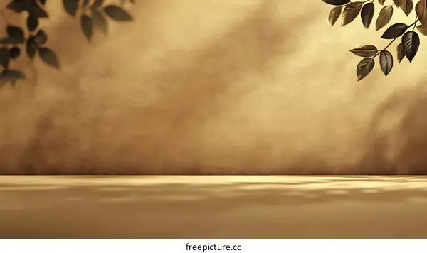 Warm Beige Wall with Sunlight and Leaf Shadows