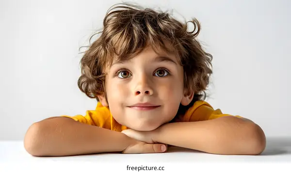 Portrait of a Little Boy Looking Up with a Smile