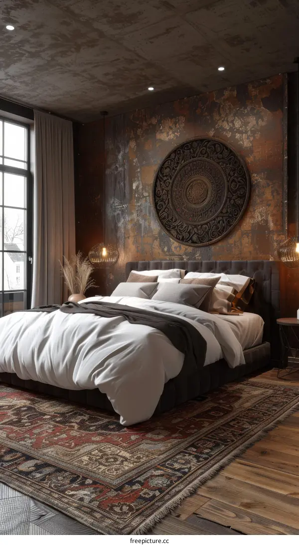 Rustic Bedroom Interior Design with Decorative Rug