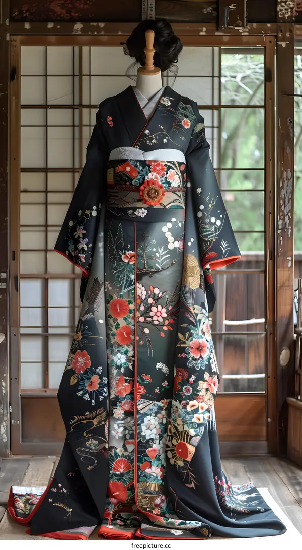 Traditional Japanese Kimono with Floral Patterns