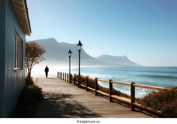 Coastal Walkway with Person on a Sunny Day