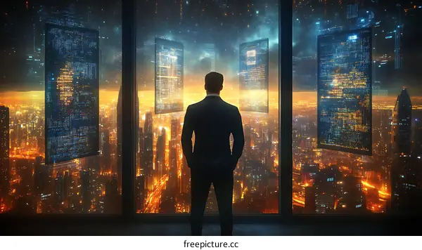 Futuristic City View with Businessman