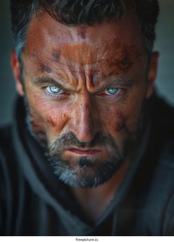 Close-up Portrait of a Man with Wounds