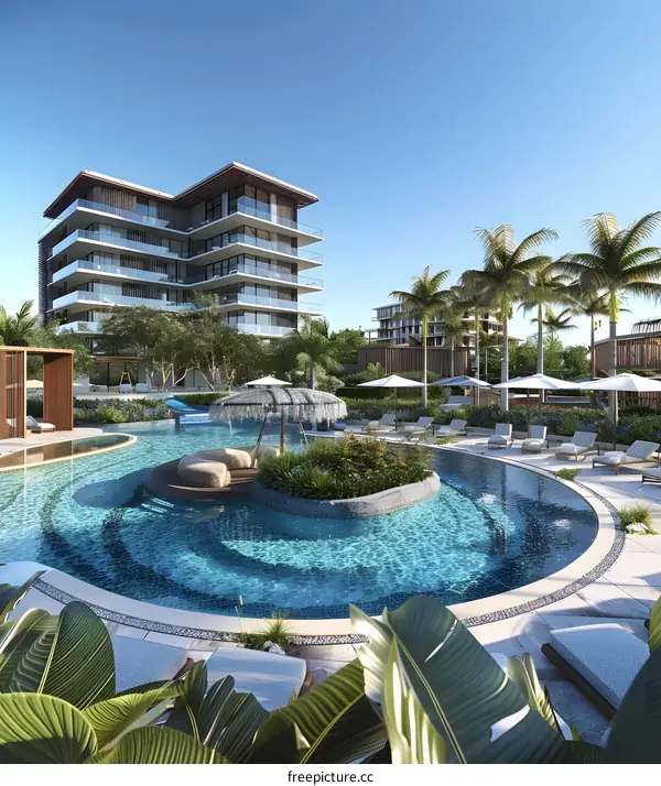 Tropical Resort Swimming Pool with Palm Trees
