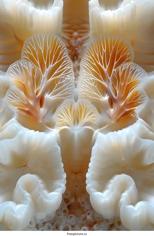 white and orange image of the inside of a jellyfish