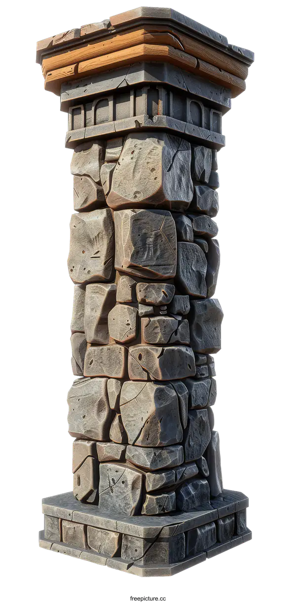 [Transparent Background PNG]Ancient Stone Pillar with Wooden Top