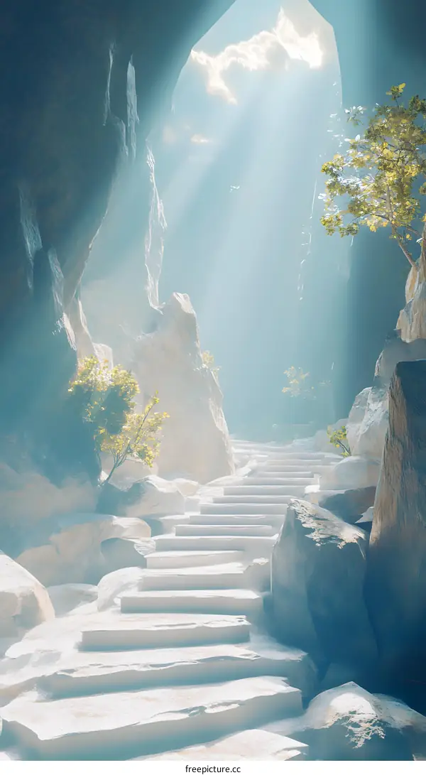 Stone Steps Leading to the Light Through a Cave