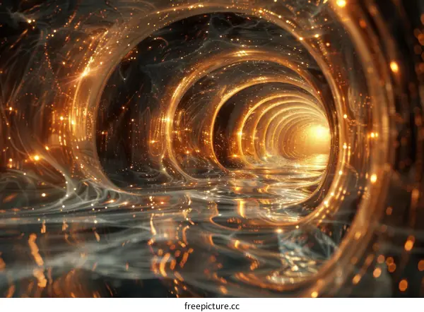 A Glowing Golden Wormhole in Space