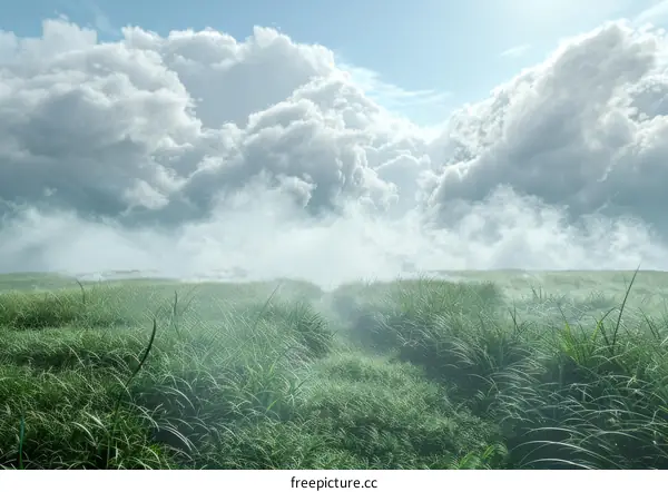 Undulating Green Hillsides Covered in a Blanket of Soft Clouds