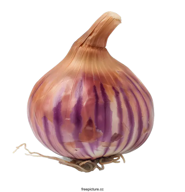 [Transparent Background PNG]Fresh Purple Garlic with Roots Isolated on White Background