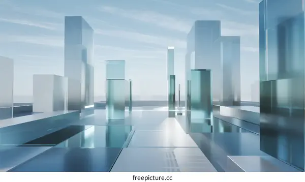 Modern Glass Skyscrapers with Reflective Surfaces in Urban Area