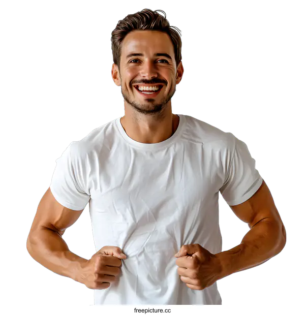 [Transparent Background PNG]Portrait of a Happy Young Man in a White T-shirt