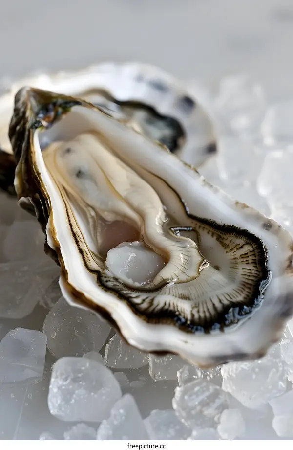 Close up of an oyster on ice