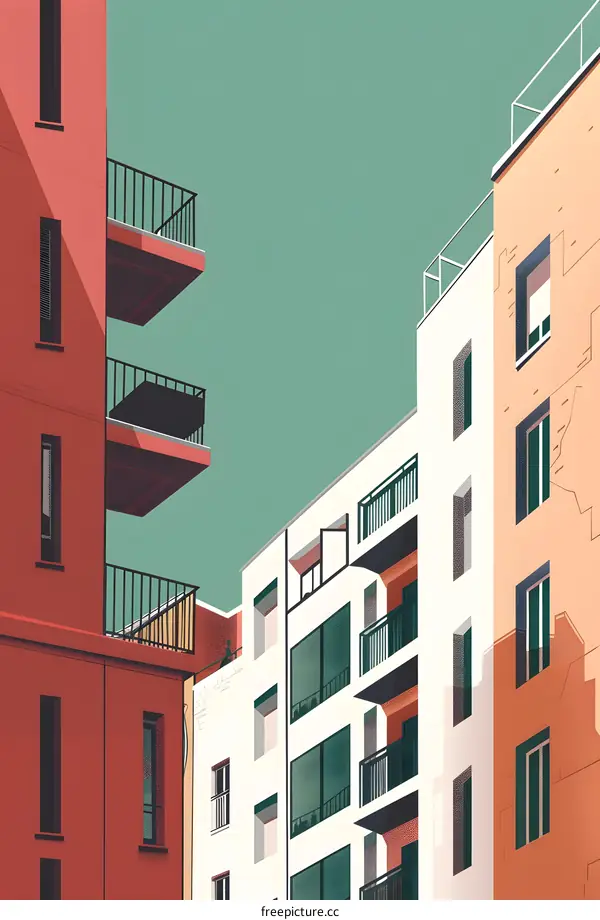 Modern Buildings with Balconies in Minimalist Style