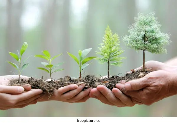 Hands Holding Young Trees Representing Growth and Sustainability