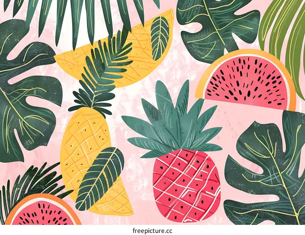 Tropical Fruit Pattern With Watermelon And Pineapple