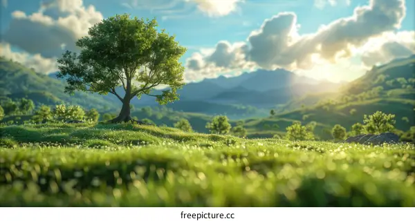 Rolling Green Hills Under a Blue Sky