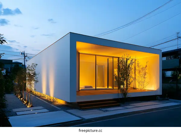 Modern Minimalist House with Warm Lights