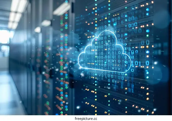 Binary code and cloud computing technology.