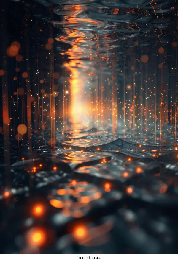 Glowing Orange Light under Water's Surface