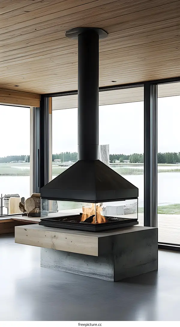 Modern Fireplace With Glass Front in Minimalist Home