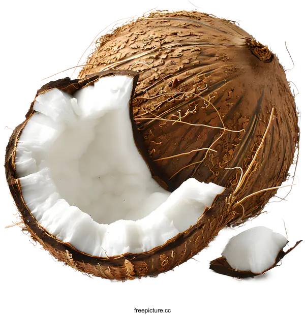 [Transparent Background PNG]Fresh opened coconut on white background