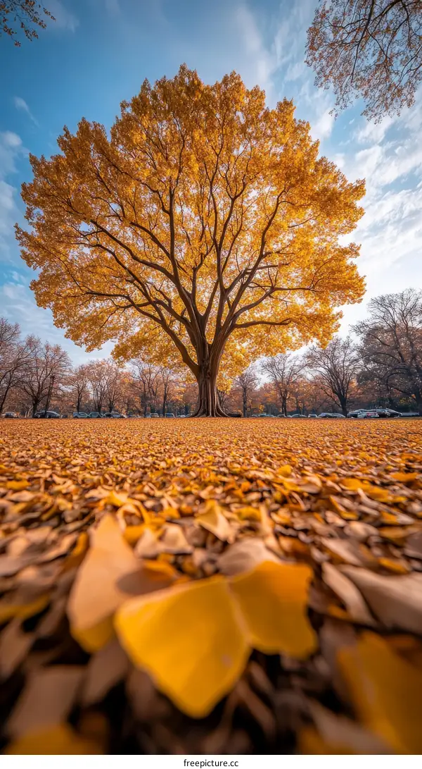 Autumnal Ginkgo Tree with Fallen Leaves