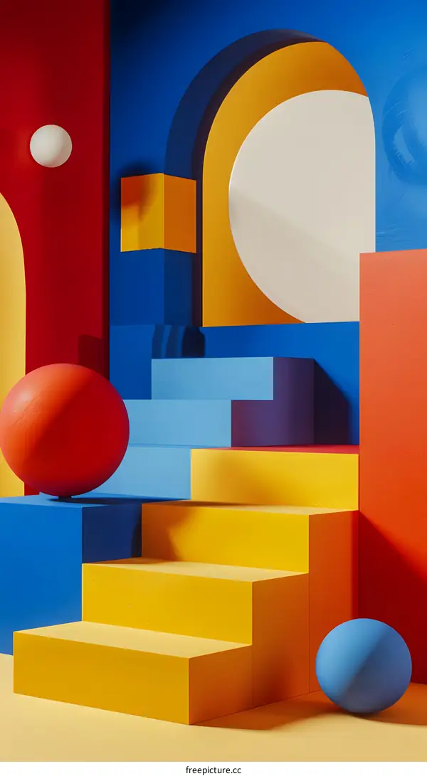 Abstract Geometric Shapes Background with Yellow Blue Red Color