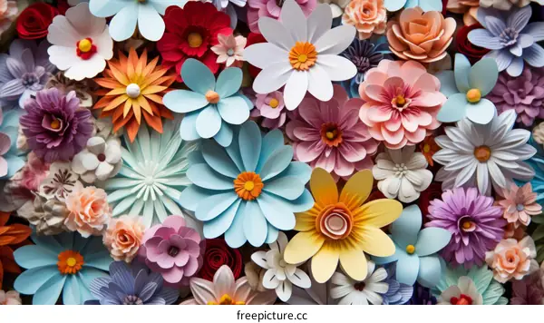 A variety of paper flowers in different colors