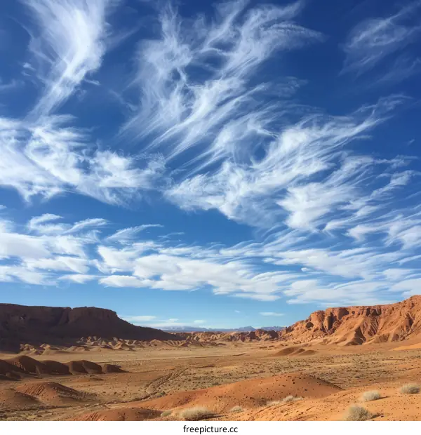 Blue sky and white clouds over the desert