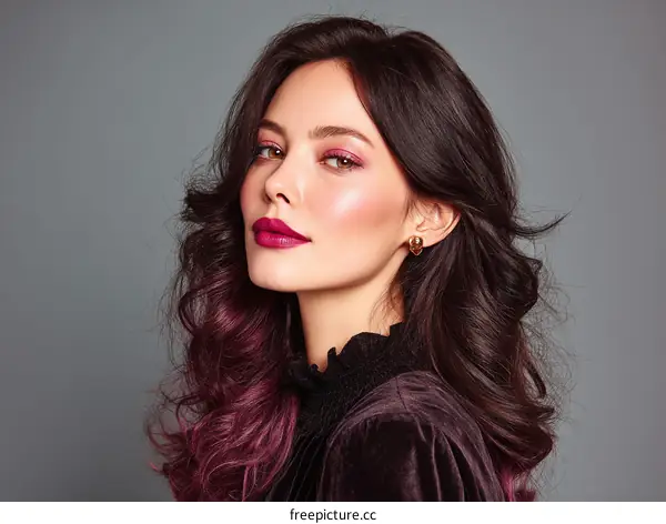 Elegant Woman with Fashionable Hair Color and Makeup