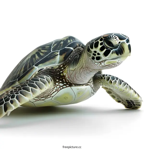 Green Sea Turtle on White Background