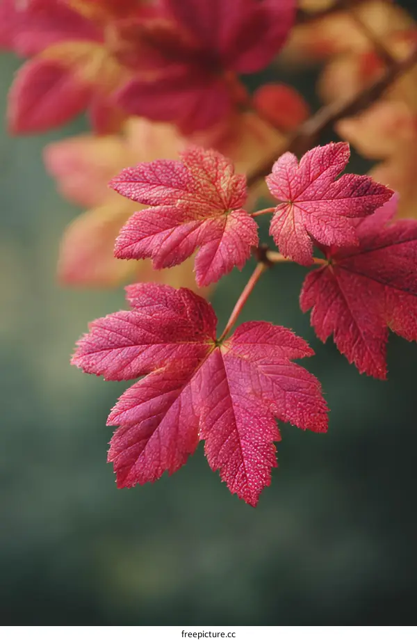 Close-up Autumn Leaves Vibrant Crimson Hues