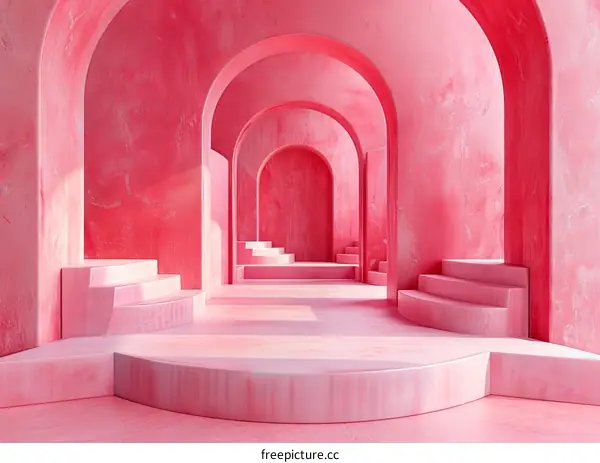 Pink abstract arched hallway