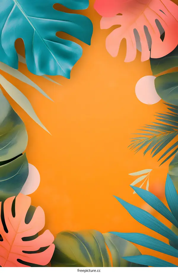 Tropical Leaves Background Illustration With Orange Color