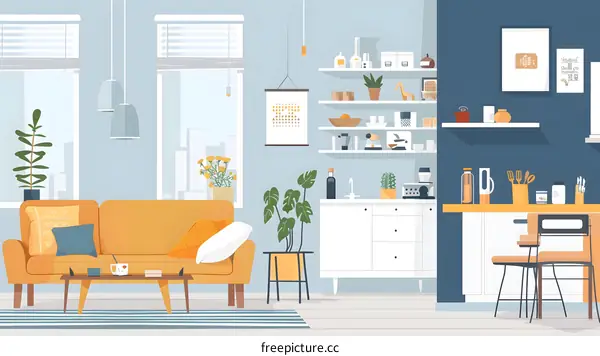 Modern Minimalist Living Room and Kitchen Design