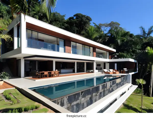 Modern Luxury Home With Infinity Pool And Lush Greenery