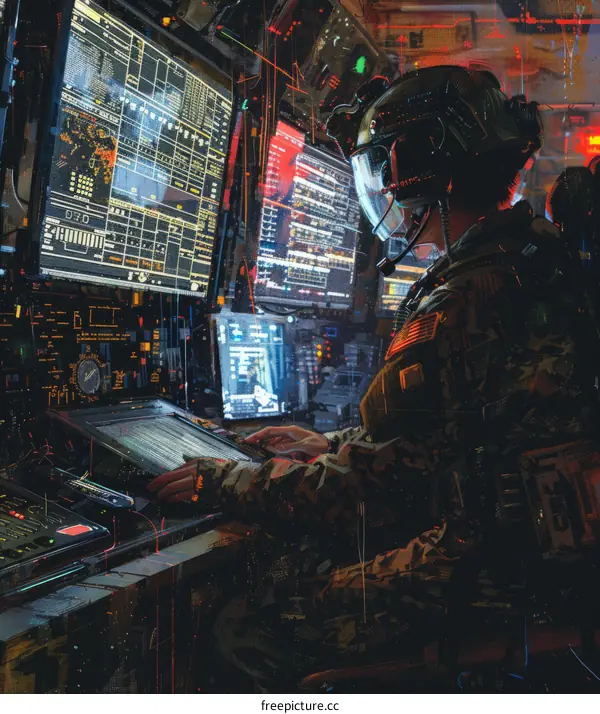 Soldier Operating Computer Terminal