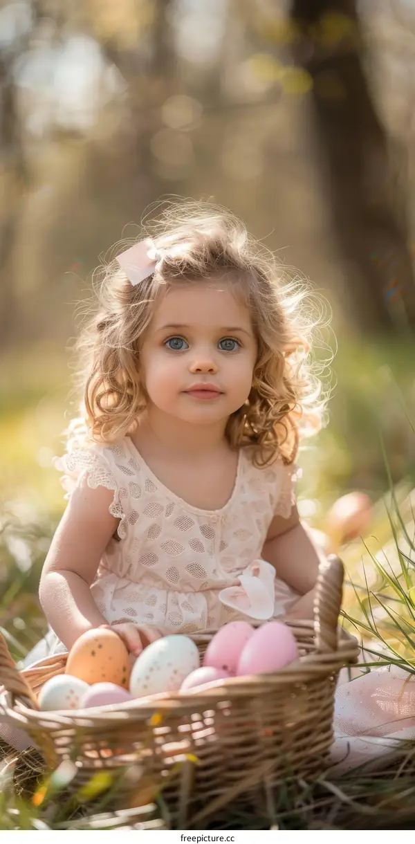 Little girl with a basket of Easter eggs