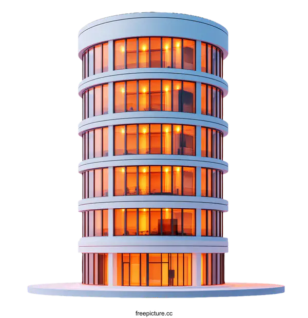 [Transparent Background PNG]Modern Circular Skyscraper Building Illustration
