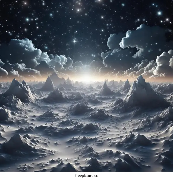 Fantasy landscape with mountains and clouds